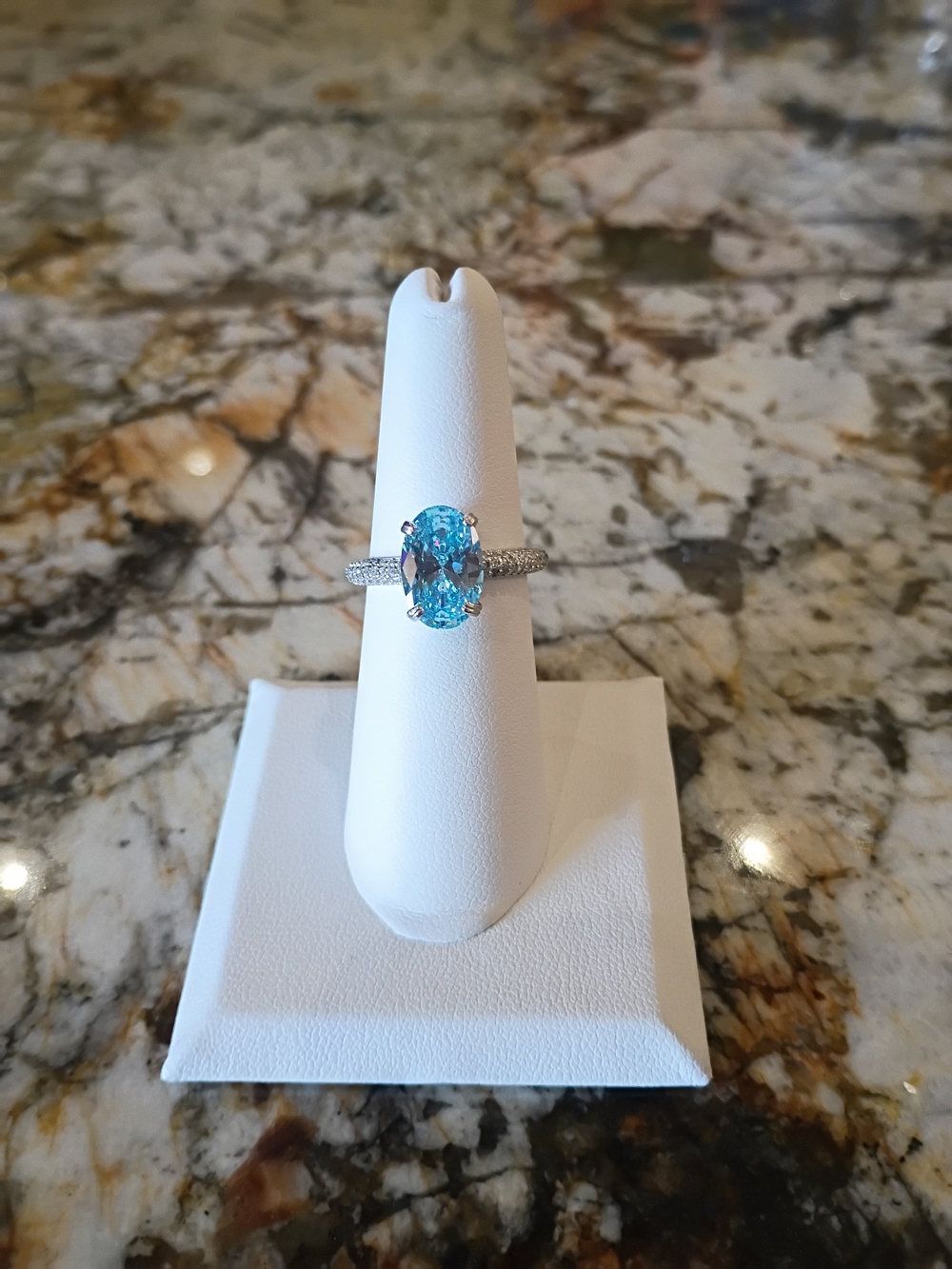 4.5CT Oval Aquamarine Gemstone Sterling Silver Ring Size 7